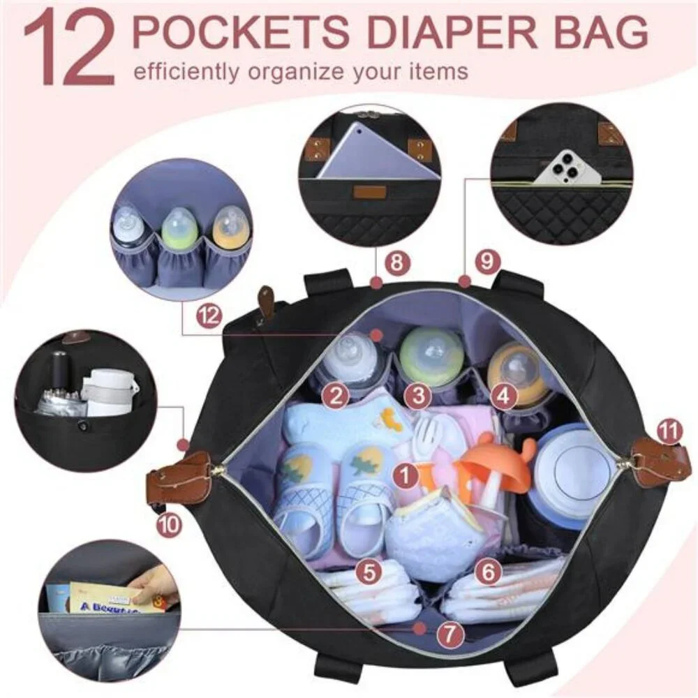 Large diaper bag tote maternity hospital travel baby bag for mom and dad black